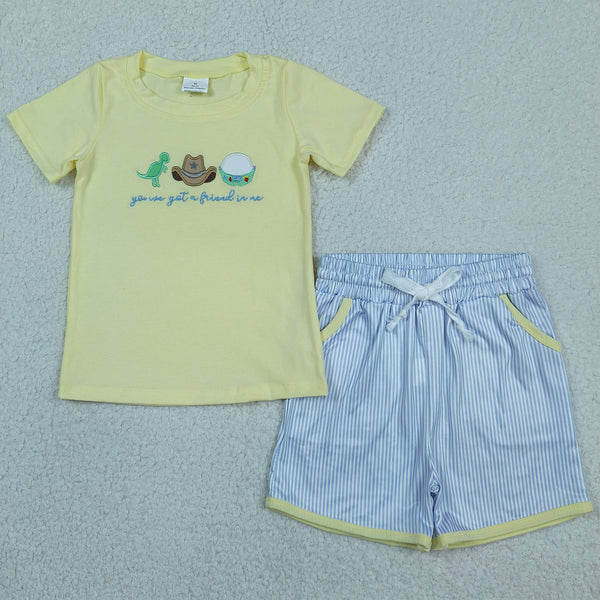 BSSO1968 RTS kids clothes cartoon boys summer embroidery outfit summer shorts set