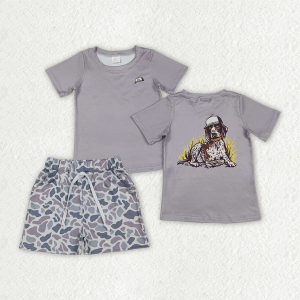 BSSO1988 RTS kids boy clothes dog camo hunting clothes boy summer shorts set