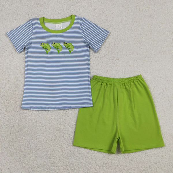 BSSO2001 RTS kids clothes fishing boys summer embroidery outfit summer shorts set