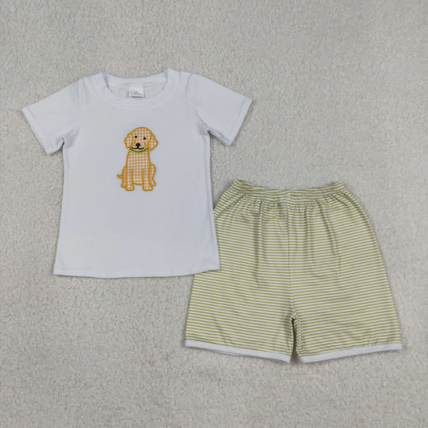 BSSO2002 RTS kids clothes dog embroidery boy summer shorts set