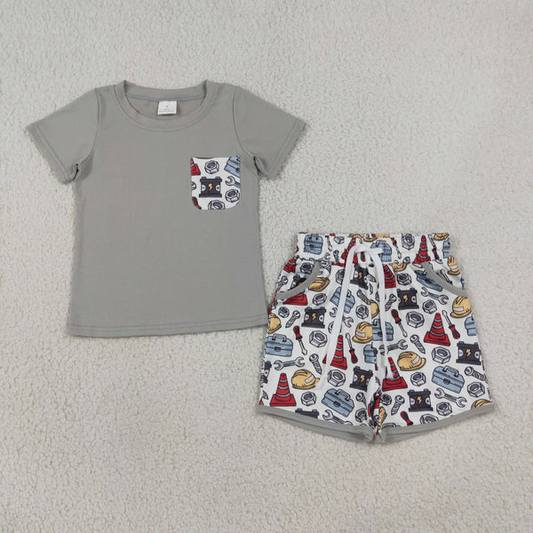 BSSO2005 RTS kids boy clothes tool print boy summer shorts set