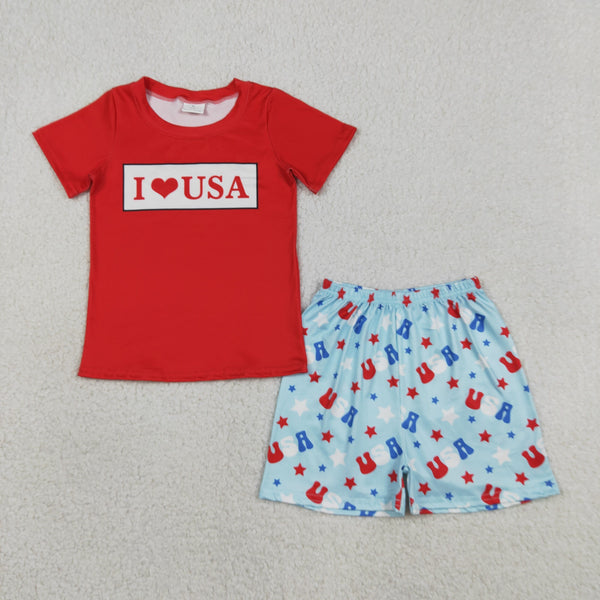BSSO2011 RTS kids clothes flag print boys 4th of July patriotic summer outfit