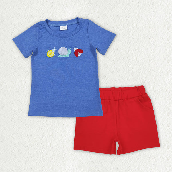 BSSO2031  RTS kids boy clothes animal embroidery boy summer shorts set
