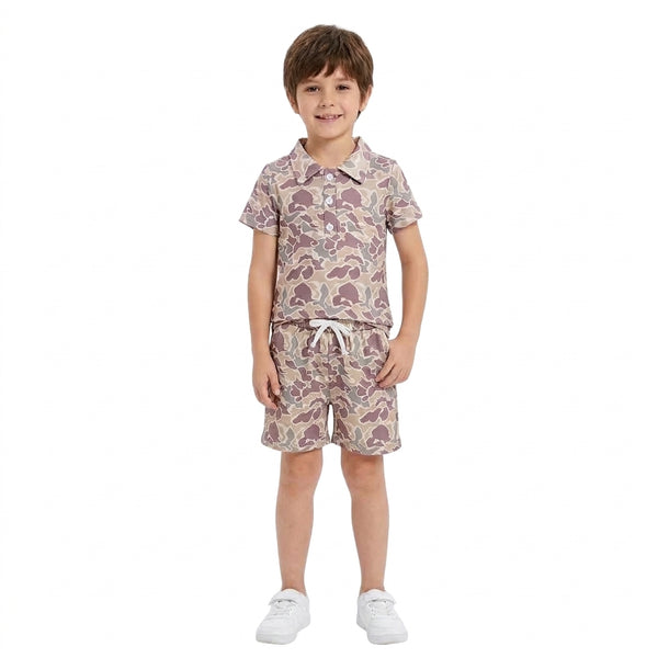 RTS BSSO2046 baby boy clothes camo short sleeve polo top summer shorts set