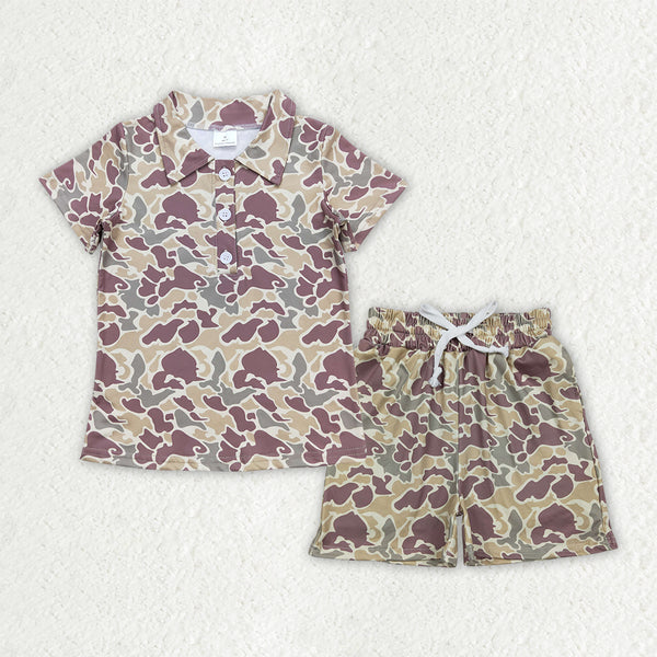 RTS BSSO2046 baby boy clothes camo short sleeve polo top summer shorts set