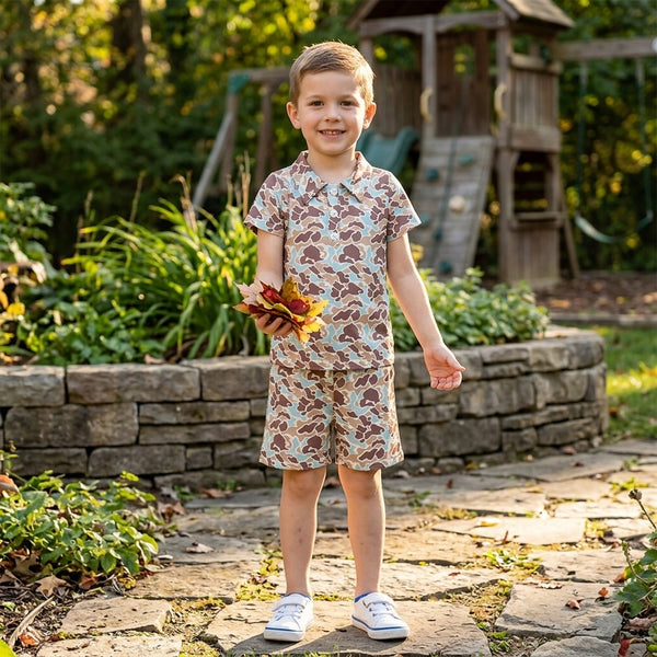 RTS BSSO2047 baby boy clothes camo boy summer shorts set