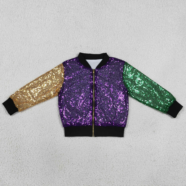 RTS BT0451 toddler boy clothes purple gold green sequin zip jacket  Mardi Gras Clothes