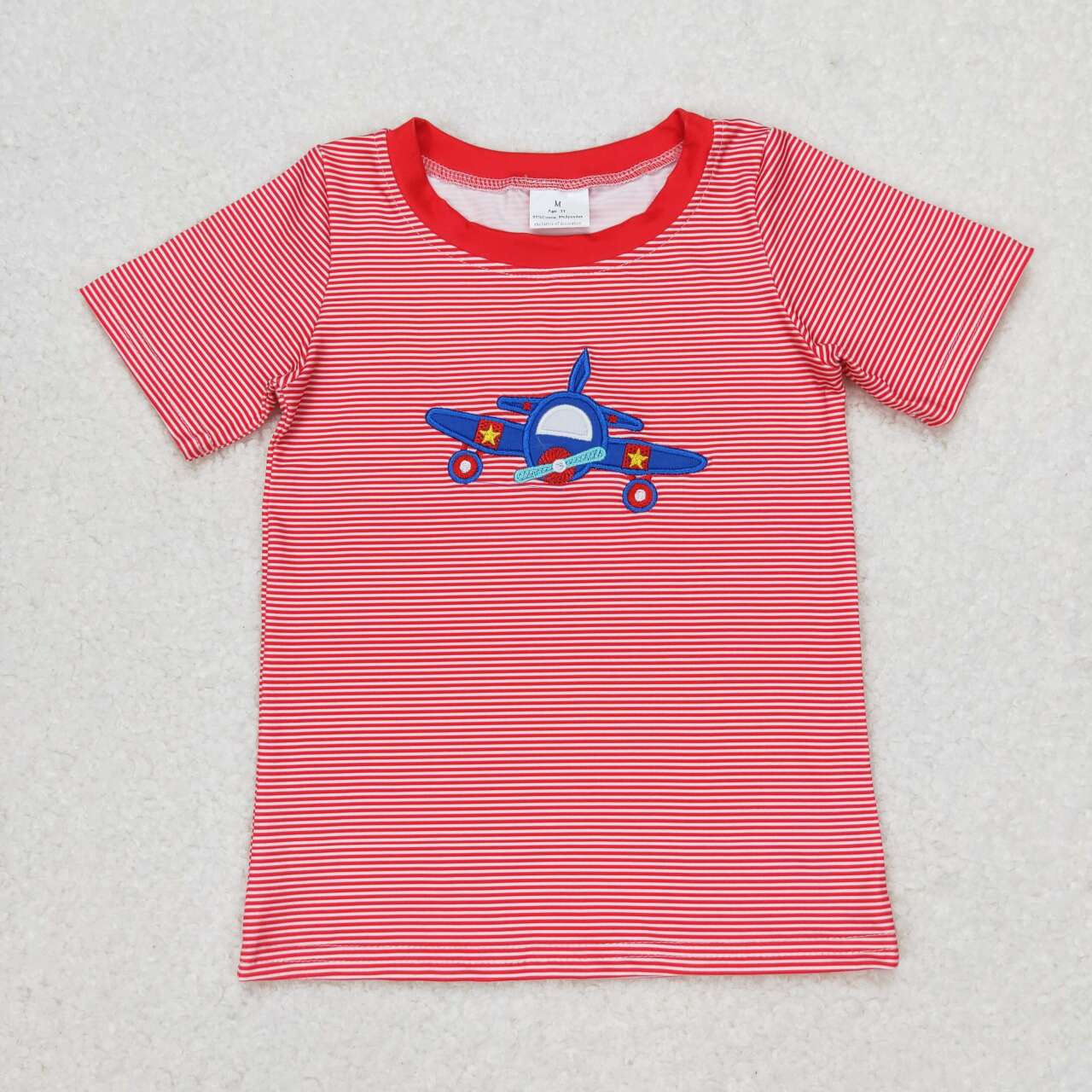 BT0594 RTS baby boy clothes embroidery airplane toddler boy summer tshirt