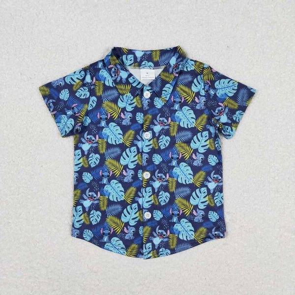 BT0608 RTS baby boy clothes cartoon blue  boy summer tshirt top