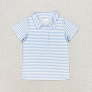 BT0653 RTS baby boy clothes blue stripes boy summer tshirt