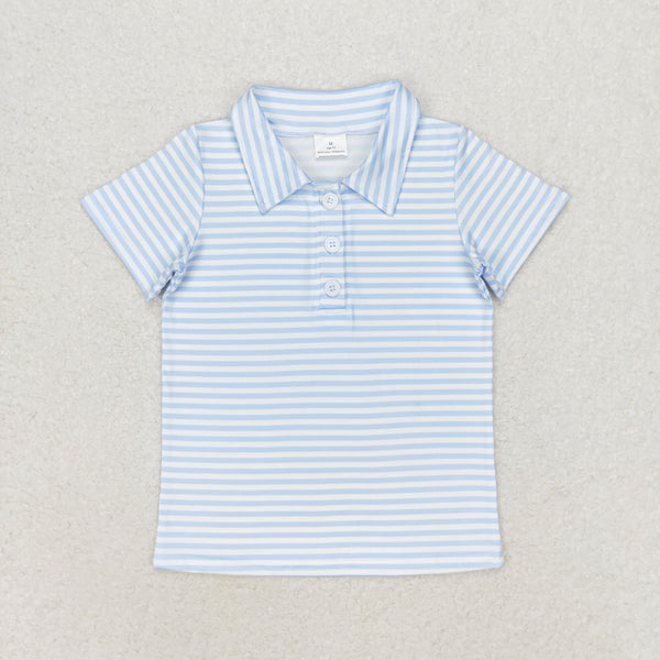 BT0653 RTS baby boy clothes blue stripes boy summer tshirt