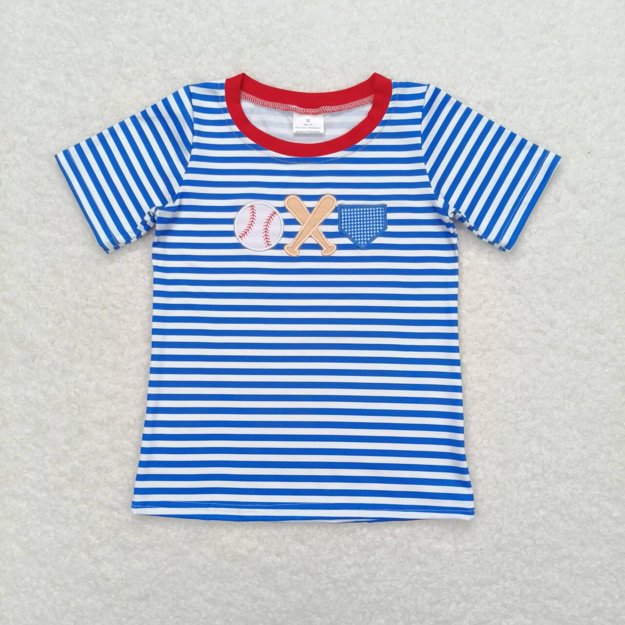 BT0657 RTS baby boy clothes embroidery baseball stripes boy summer tshirt