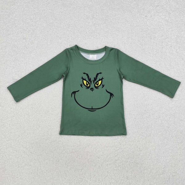 BT0725 RTS toddler boy clothes green cartoon boy christmas winter top shirt