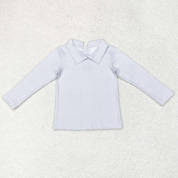 BT0752 RTS  toddler boy clothes blue gingham boy winter top shirt