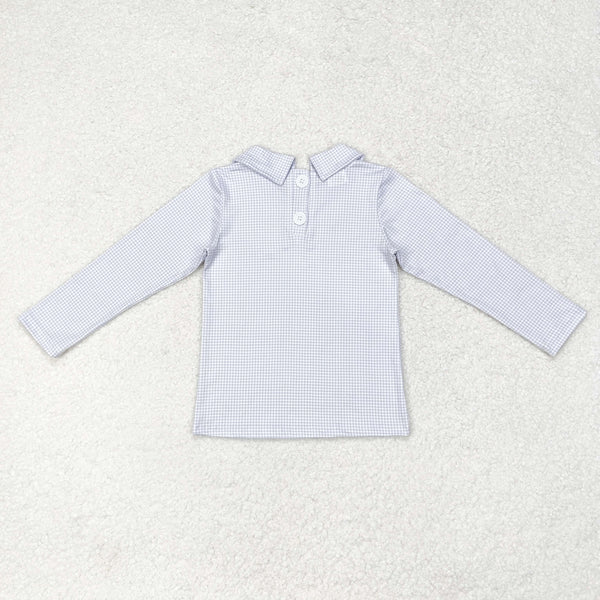 BT0752 RTS  toddler boy clothes blue gingham boy winter top shirt