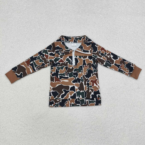 BT0810 RTS toddler boy clothes hunting clothes brown camo boy winter top t-shirt pullover