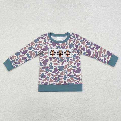 BT0863 RTS toddler  boy clothes camo turkey boy winter top shirt embroidery