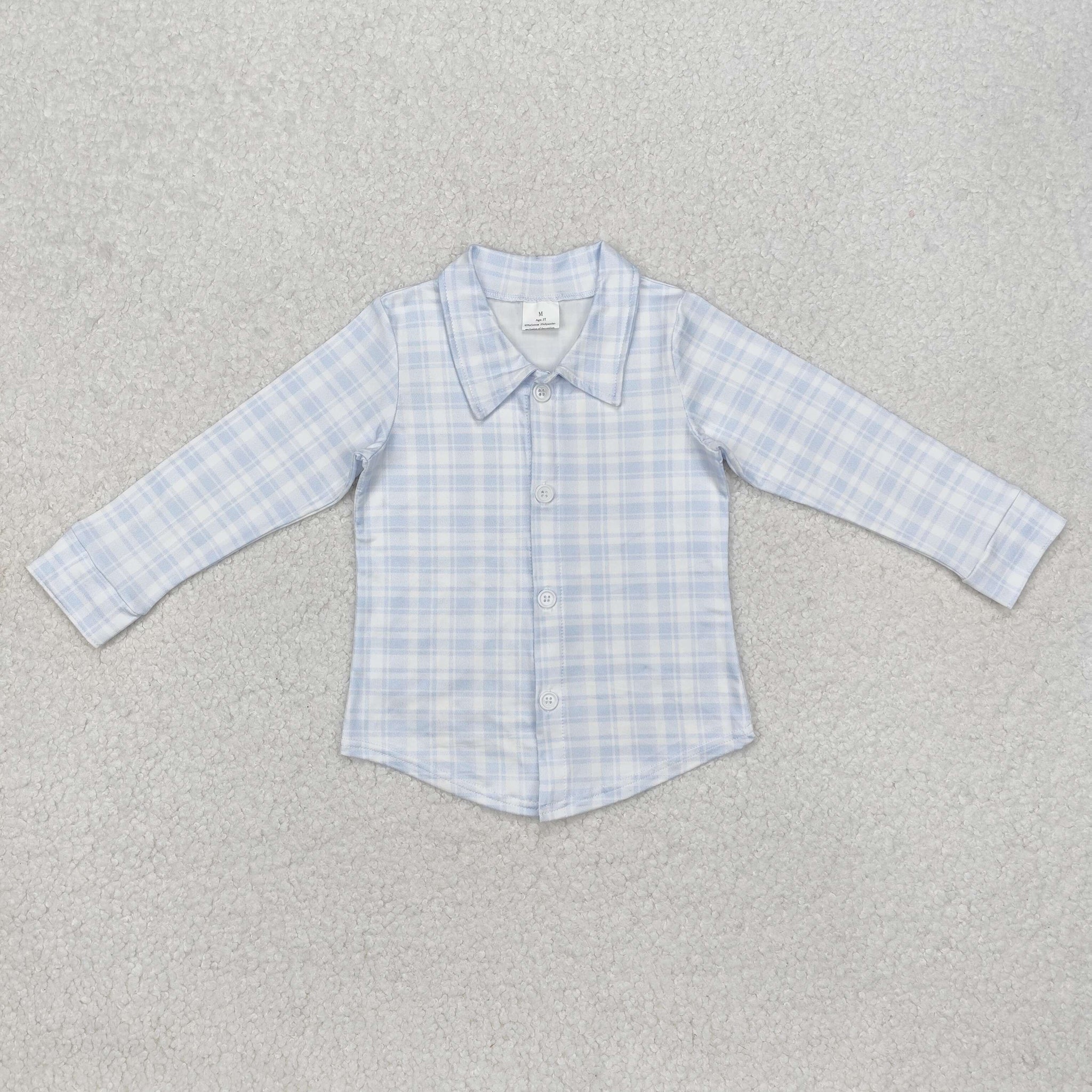 BT1075 RTS  toddler boy clothes blue gingham boy winter top shirt