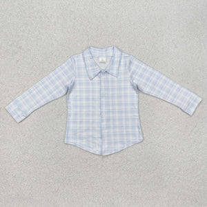 BT1075 RTS  toddler boy clothes blue gingham boy winter top shirt