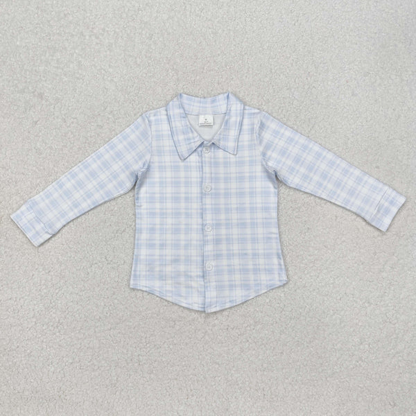 BT1075 RTS  toddler boy clothes blue gingham boy winter top shirt