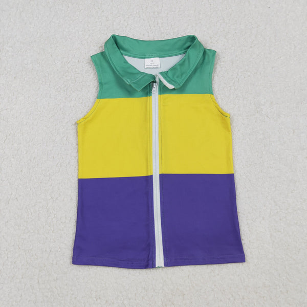 BT1157 RTS  toddler boy clothes mardi gras cotton zipper boy vest