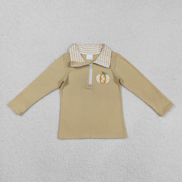 BT1293 RTS  toddler boy clothes pumpkin  boys winter embroidery top