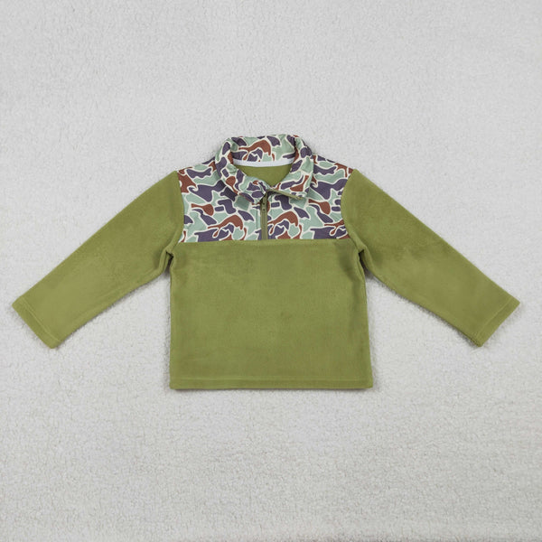 BT1308 RTS boy clothes green camo boys winter top velvet boy winter pollover