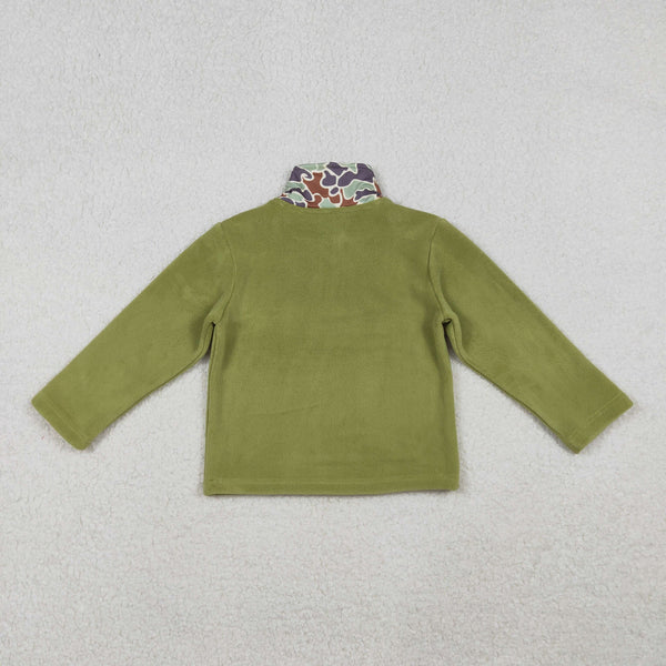 BT1308 RTS boy clothes green camo boys winter top velvet boy winter pollover