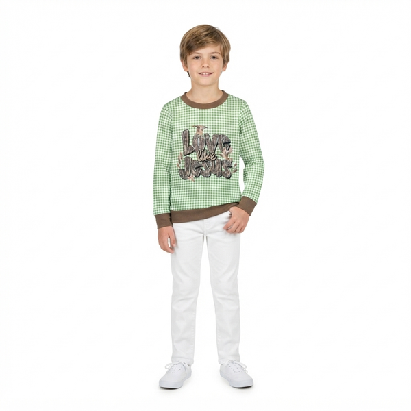 RTS BT1320 toddler boy clothes green gingham duck print long sleeve top