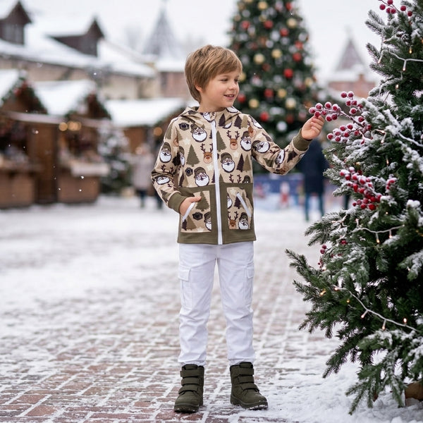 RTS BT1328 toddler boy clothes christmas animal print long sleeve hooded top