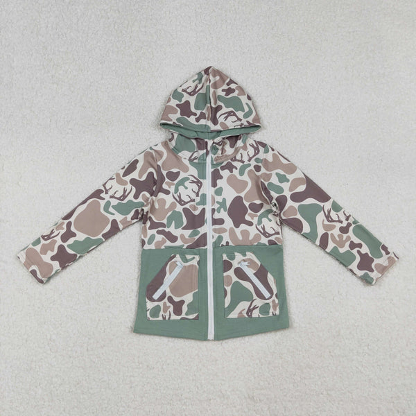 BT1335 RTS boy clothes pockets green camo hunting boys winter Hoodie top