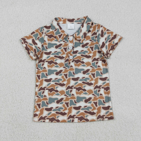 BT1355 RTS boy summer clothes camo buttons boy summer tshirt
