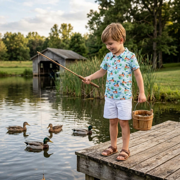 RTS BT1381 baby boy clothes mallard duck print short sleeve polo top summer clothes