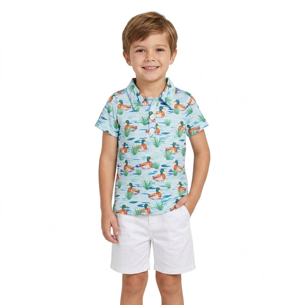 RTS BT1381 baby boy clothes mallard duck print short sleeve polo top summer clothes