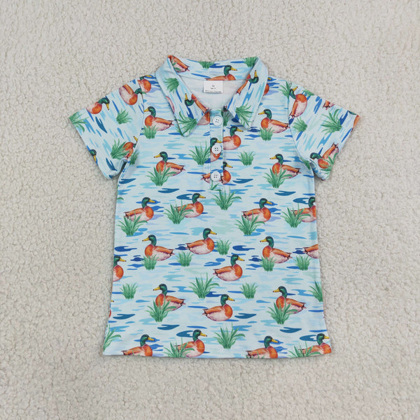 RTS BT1381 baby boy clothes mallard duck print short sleeve polo top summer clothes