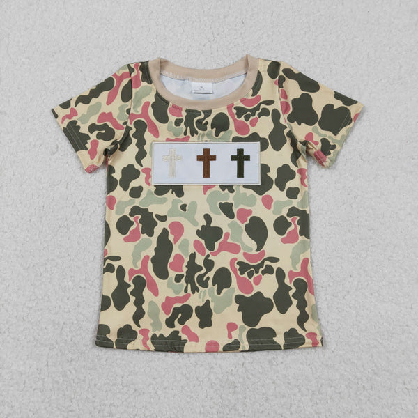BT1395 RTS  toddler boy clothes cross boy easter embroidery shirt