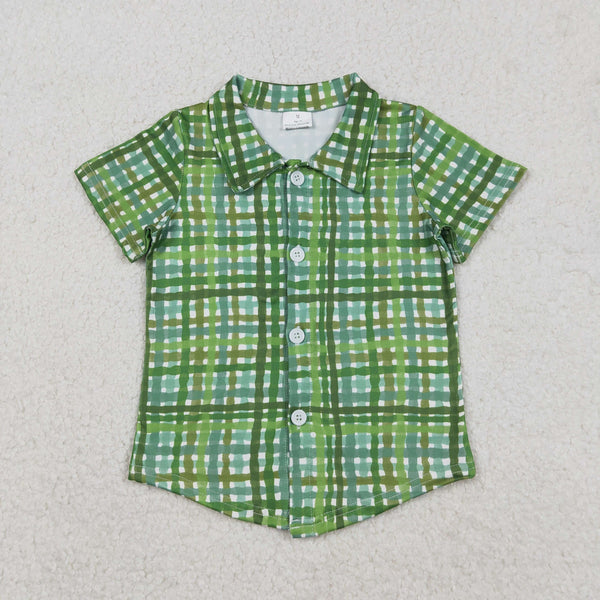BT1456 RTS  toddler boy clothes gingham boy St. Patrick summer top shirt