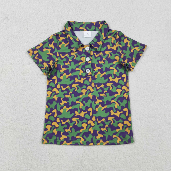 BT1498 RTS  toddler boy clothes camo boy mardi gras top shirt