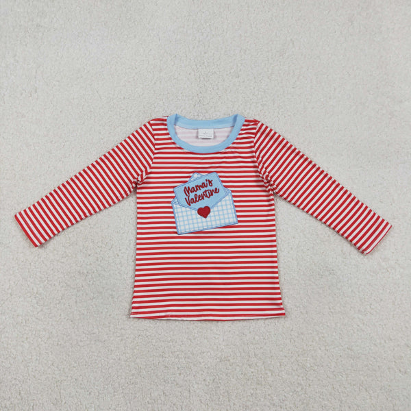 BT1574 RTS toddler boy clothes heart boy Valentine winter top shirt embroidery