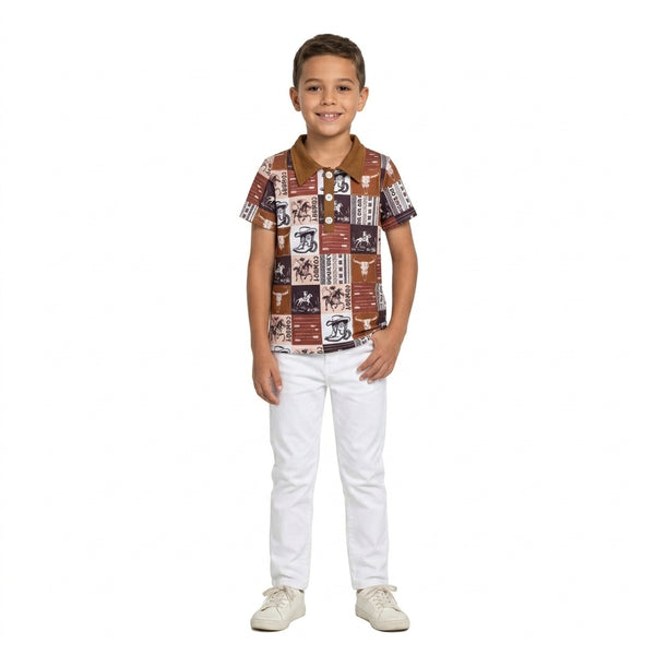 RTS BT1670 toddler boy clothes western cow patchwork short sleeve top