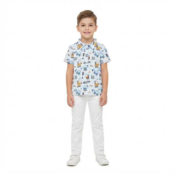 RTS BT1793 baby boy clothes construction vehicle print short sleeve top