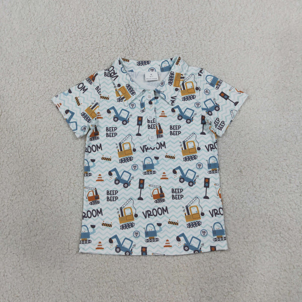RTS BT1793 baby boy clothes construction vehicle print short sleeve top