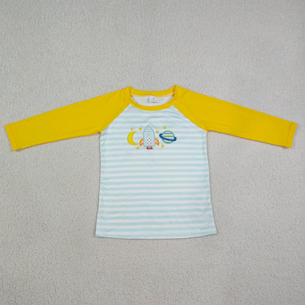BT1831 RTS baby boy clothes embroidery Space rocket clothes boy winter shirt Top