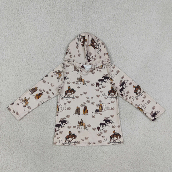 RTS BT1843 toddler boy clothes cowboy print boy winter hoodie shirt western clothes