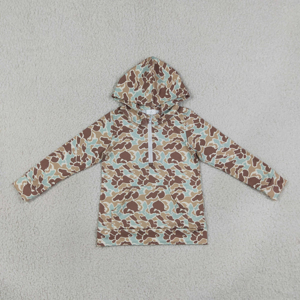 RTS Daddy and Me Matching Winter Clothing Green Camo Winter Half Zipper Hoodies Top 4