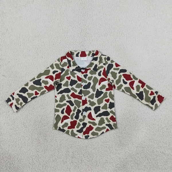 RTS BT1875 baby boy clothes camo print long sleeve button top