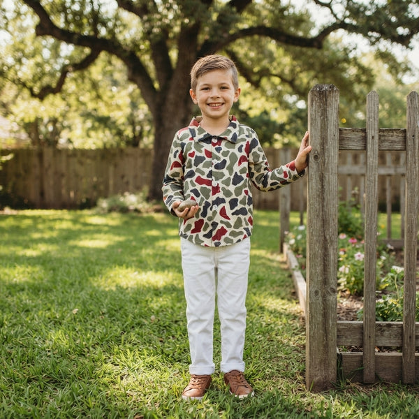 RTS BT1875 baby boy clothes camo print long sleeve button top