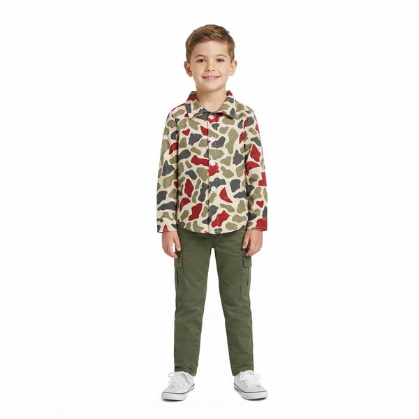 RTS BT1875 baby boy clothes camo print long sleeve button top