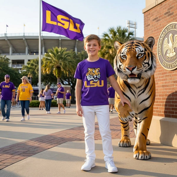 RTS BT1884 toddler boy clothes LSU tiger vinyl print short sleeve tee summer tshirt