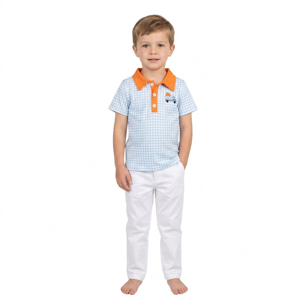 RTS BT1890 baby boy clothes pumpkin truck embroidery print short sleeve top tshirt halloween clothes